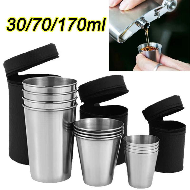 Beer Flight Set - 30 มล/70 มล/170 มลแก้วเดินทางกลางแจ้ง 4 ชิ้นแก้วสแตนเลสสำหรับวิสกี้ไวน์พร้อมเคสแบบพกพา