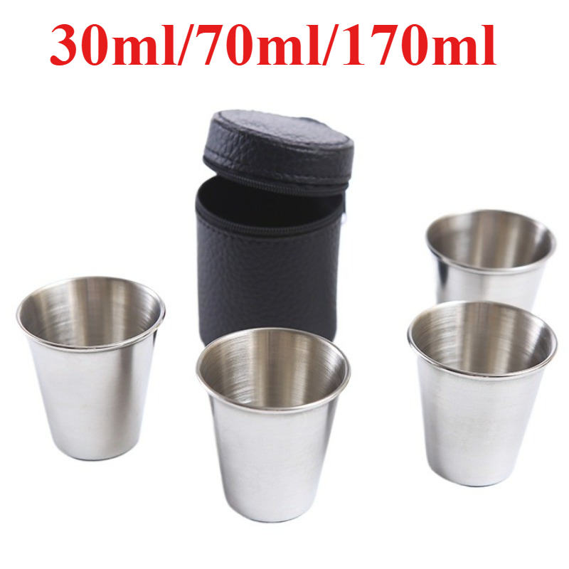 Beer Flight Set - 4 ชิ้น/เซ็ตกลางแจ้งสแตนเลสสตีลถ้วยน้ําพร้อมกรณีเดินป่าตั้งแคมป์ปิกนิกบาร์บีคิวเบียร์ถ้วยกาแฟแบบพกพา Drinkware