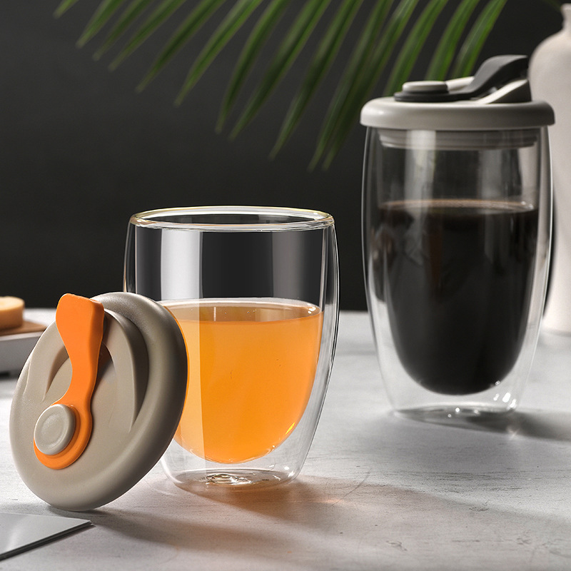 Beer Flight Set - ขวดน้ำกาแฟชุดถ้วยความร้อนถ้วยแก้วคู่ถ้วยแก้วเบียร์ชาพร้อมฝาปิดรั่วโปร่งใสถ้วยแก้ว