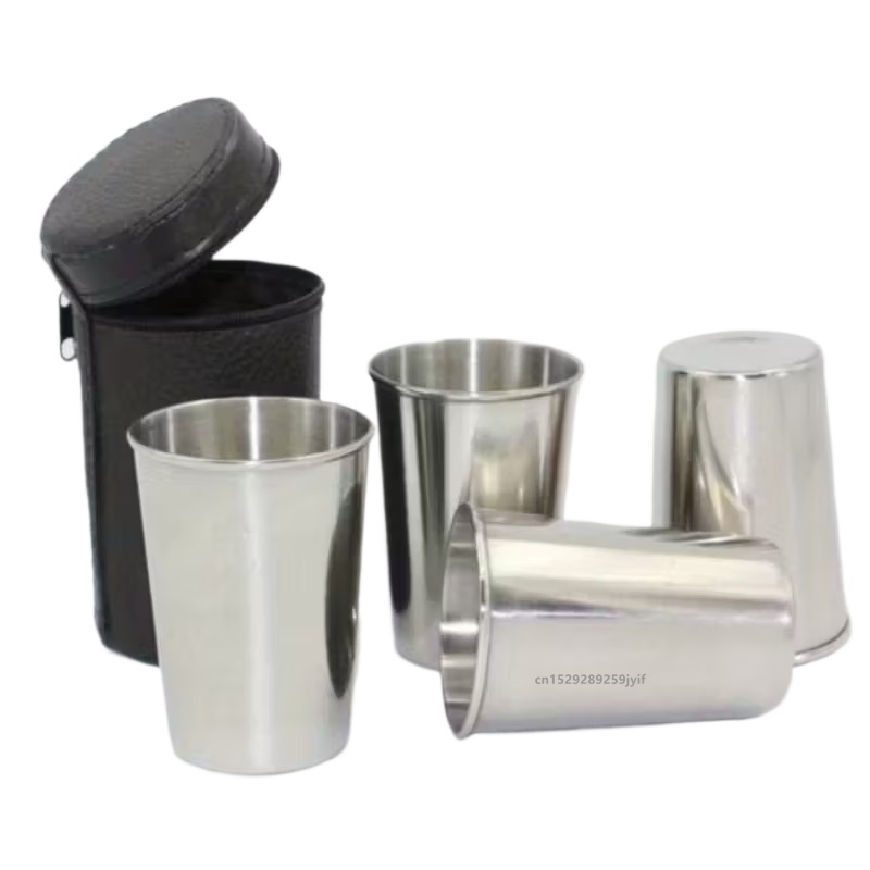 Beer Flight Set - ชุดแก้วน้ำสแตนเลสแบบพกพาสำหรับกิจกรรมกลางแจ้ง 4 ใบ พร้อมกระเป๋าใส่ สำหรับเดินป่า ตั้งแคมป์