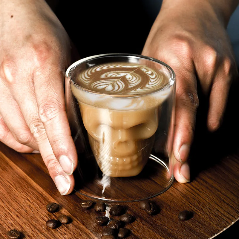 Wine Europe Beer Europe Vodka Europe - Double-Layered โปร่งใส Skull HEAD แก้วกาแฟถ้วยแก้วคริสตัลสําหรับ Home