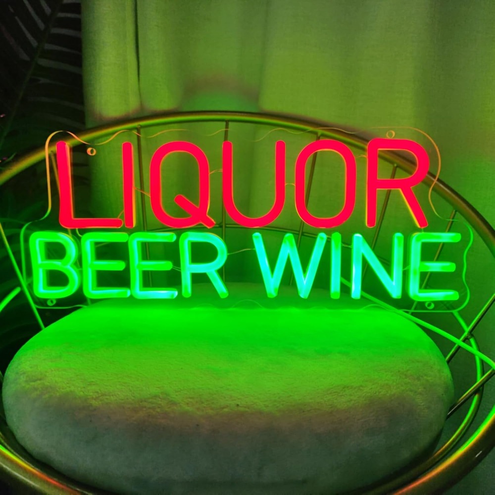 Wine Beer Whiskey Year - ป้ายไฟนีออน LED สำหรับตกแต่งผนังร้านเหล้า เบียร์ ไวน์ ไฟนีออน