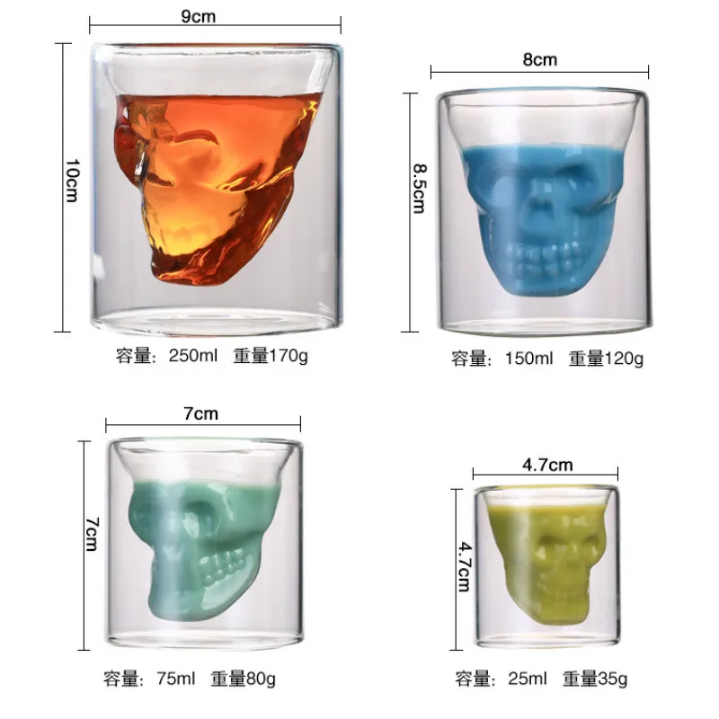 Double-Layered โปร่งใส Skull H - Wine Europe Beer Europe Vodka Europe บทวิจารณ์และราคา